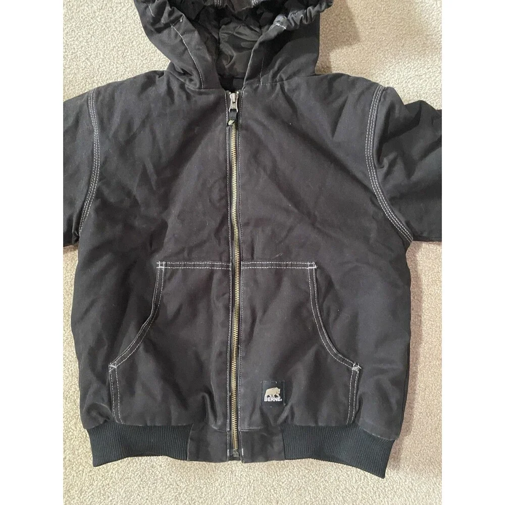 Berne Workwear Youth Medium 10/12 Black Hooded Duck Canvas Jacket